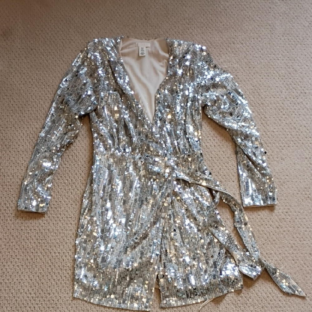 H&M Silver Sequin Wrap Dress